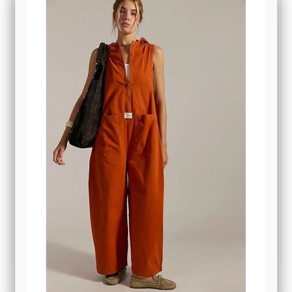 Free People Orange Wide Leg Jumpsuit